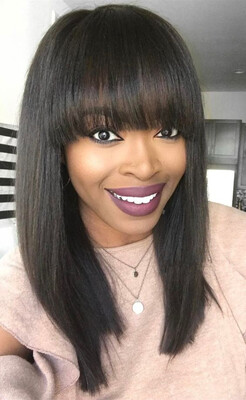 

T-top Hair Virgin Human Hair Lace Front Wig Short Bob With Bang Human Hair Wig Swiss Lace Bleached Knots Natural Black With Pre-Pl