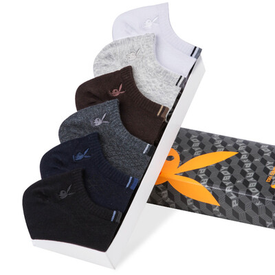

Playboy socks mens cotton boat socks mens low-cut sports invisible socks shallow mouth short tube cotton socks 100 cotton 6 pairs of white six-square code
