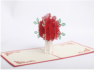 

FANLUS Red Rose Bouquet 3D Pop Up Greeting Card for All Occasions Date Night Wedding Gift Folds Flat Perfect for Mailing