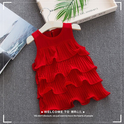 

2018 hot Pure color irregular wave edge sleeveless chiffon dress one piece dress Children