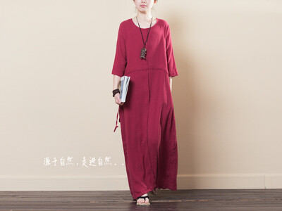 

Summer new product art breath long skirt Japanese cotton linen womens clothing style slim flax dress