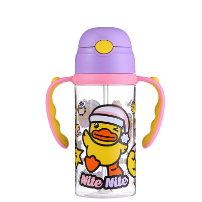 

BDUCK small yellow duck child cup tritan baby straw cup double handle summer cold water cup straw cup 380ml powder handle 6517TM