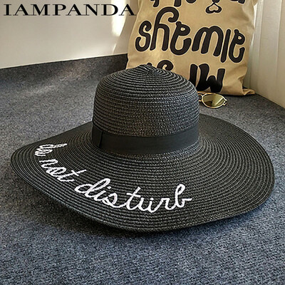

2018 letter embroidery cap Big brim Ladies summer straw hat youth hats for women Shade sun hats Beach hat sale