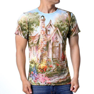 

Mens Fashion Summer Casual Printed Tops O-Neck Pullover T-Shirts