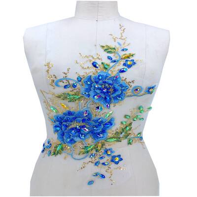 

Three-dimensional multicolor lace applique with handsewing beads rhinestones trimming patches 4527cm for dress accessory