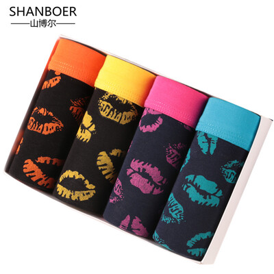 

4 pcslot Best Sell Fashion Cotton Underwear Men Sexy Cartoon Lip Print Man Boxers Homme Comfortable Underpants Soft Breathable Ma