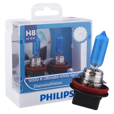 

Philips PHILIPS blue diamond light car bulb headlights halogen lamp high beam lamp low beam fog lamp 2 sticks H8 5000K