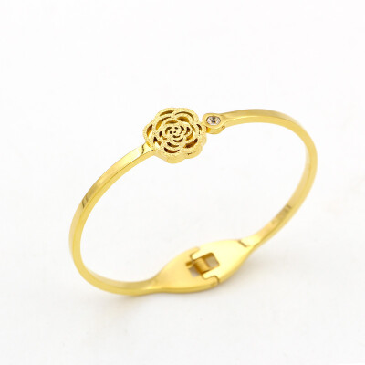 

Korean matte camellia bracelet with diamond spring opening bracelet Fashion wild womens accessories bracelet jewelry