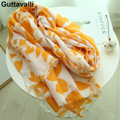 

Guttavalli Women Europe Цветочный лист Хлопок Fringes Long Shawl Женский Chevron Sunscreen Plants Мягкий оранжевый белый полосатый шарф