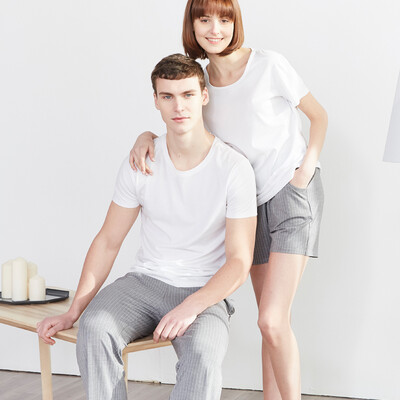 

Little nurse pajamas home service men&women can wear short-sleeved home service in summer JDT002 loose gray strip  16090