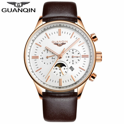 

GUANQIN Watch Mens sports Casual fashion Quartz watches Mens Leather Watch Mens Watch