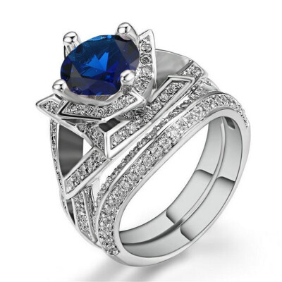 

Luxury Blue Cubic Zirconia White Gold Plated CZ Diamond Ring Sets Unique Cocktail Party Engagement Rings for Women R699