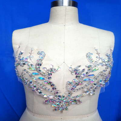 

hand made crystals trim patches sew on Rhinestones clear AB colour applique 3425cm for top dress skirt belt accessory