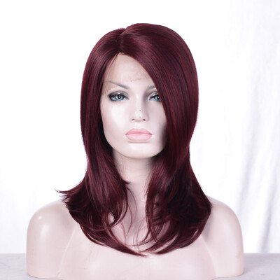 

QianBaiHui Lace Front Wigs Long Natural Straight Synthetic Hair Heat Resistant Fiber Red color wigs