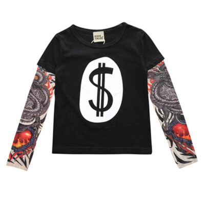 

2018 Boy Clothes Cotton T-shirt Long Sleeve Children Tee Shirts Novelty Tattoo Sleeve Baby Girl Tops Spring&autumn KidsTop