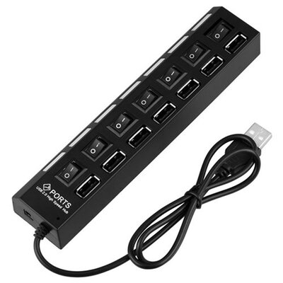 

Отель хуаюань USB 2.0 высокоскоростной 7-портовый USB-концентратор вкл/выкл обмен Switch для ПК портативного компьютера черный
