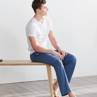 

Little nurse pajamas home service men&women can wear short-sleeved home service in summer JDT001 loose blue strip L 170100