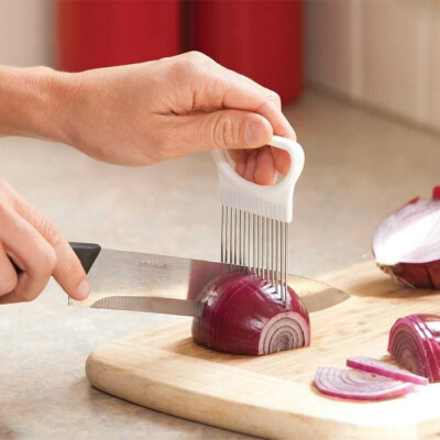 

Cntomlv Kitchen Gadgets Handy Stainless Steel Onion Holder Tomato Slicer Vegetable Cutter Safety Cooking Tools