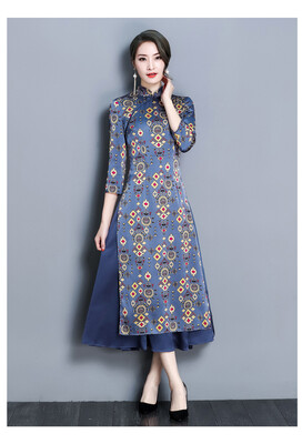 

2018 новый китайский классический стиль улучшенная версия рукава воротник cheongsam напечатанное мозаичное платье