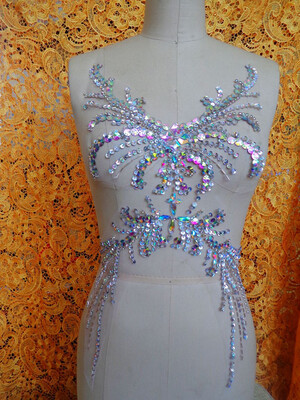 

Чистая ручная работа пошита на стразах applique clear AB цветные пятна кристалла 52 * 28 см DIY аксессуары для одежды