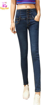 

S M L XL XXL hip 82 -105cm cotton spandex elegant new 2018 blue long jeans pant women high waist denim skinny pencil trousers