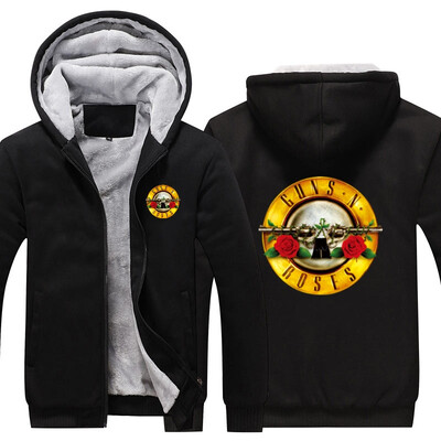 

2018 USA SIZE Men Hoodies Rock Music Guns N Roses Winter Fleece Coat Print Hoodies Thicken Sweatershirts Unisex Jackets