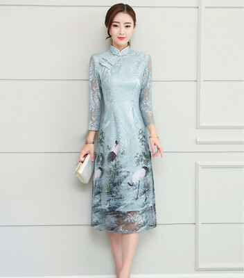 

2018 Весна Новая Обрезанная Длина Рукава Cheongsam Печать Китайский Slim Cheongsam Платье