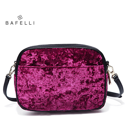 

BAFELLI new arrival velvet shoulder bag split leather strap circular bag yellow bolsa feminina simple small women bag