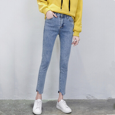 

Yu Zhaolin YUZHAOLIN jeans female Korean version of the simple feet pants fashion wild light pencil pants female feet version light blue