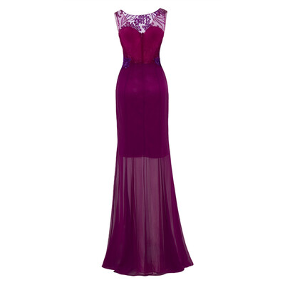 

CAZDZY Scoop Neck Beaded Appliques Mermaid Evening Dress