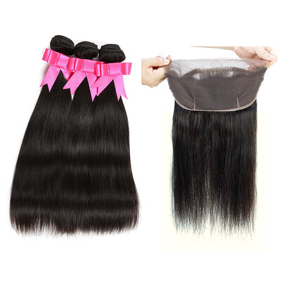 

PASSION HAIR Straighgt Human Hair Bundles With Frontal Brazilian Virgin Hair 3 Bundles With 360 Lace Frontal Natural Hairline