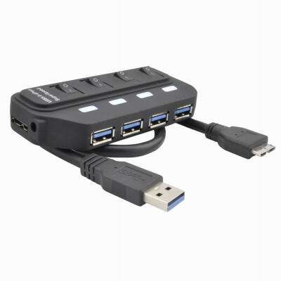 

Huayuan 4 Port Super Speed USB 3.0 Hub Up to 5Gbps for MAC PC Laptop Wireless Mouse with On/Off Switch Black