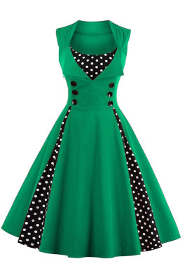 

MisShow 2017 Plus Size Summer Women Dot Vintage Audrey Hepbum 50s Rockabilly Robe Retro Party Dress Feminino Vestidos