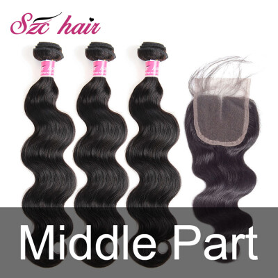 

SZC Peruvian Virgin Hair Body Wave 3 Bundles with Closure Unprocessed Virgin Human Hair Weave Bundles Extensions Natural Color