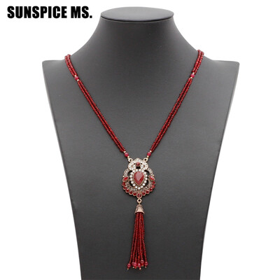 

Яркие цвета Турецкие женщины Vintage Strand Seed Bead Necklace Flower Long Pendant Sweater Chain Bohemia Antique Wedding Jewelry