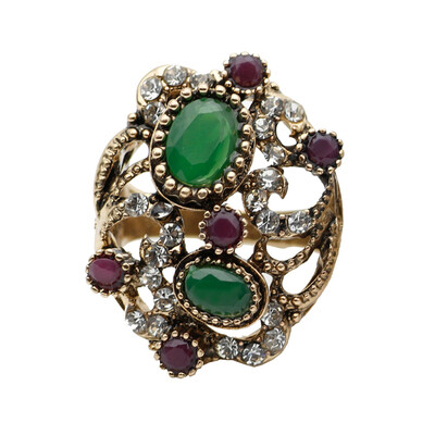 

Promotion Turkish Women Vintage Ring Resin Finger Jewelry Antique Color Ethnic Hollow Flower Bridal Wedding Rings Indian Bijoux