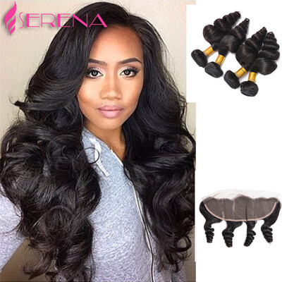 

13x4 Swiss Lace Frontal Closure With 4 Bundles 100 Brazilian Virgin Hair loose curly Wave Free Shipping Hair Weave For Sale