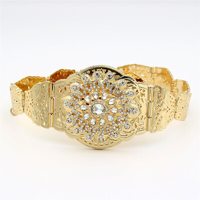 

Sparkling Round Crystal Hollow Flower Metallic Waist Chain Decorative Belt Adjustable Length Jewelry India Bridal Wedding bijoux