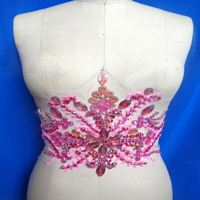 

hand made crystals trim patches blue sew on Rhinestones applique 3522cm for top dress skirt belt DIY accessory