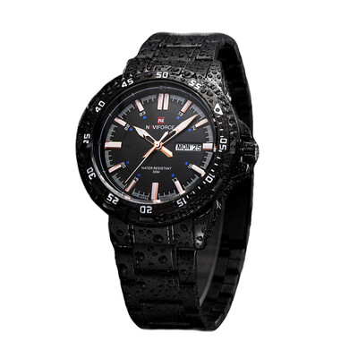

NAVIFORCE Men Stainless Steel Band Japanese Movement Waterproof 30M Quartz Wrist Black Watch