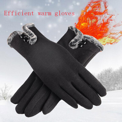 

New Female Autumn Winter Non-Inverted Velvet Cashmere Full Finger Warm Lace Gloves Women Cotton Touch Screen Gloves 1005