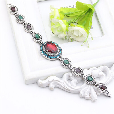 

Large Round Crystal Rhinestone Charm Bracelets For Women Vintage Jewelry Antique Silver Color Nigeria Gypsy Bride Pulseira Gift