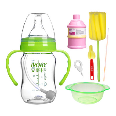 

IVORY Bottle wide-caliber shatter-resistant handle handle Teili through baby bottle bottle set 160ml with cross pacifier ​​JDT-04