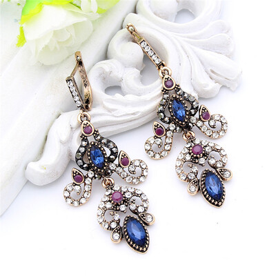 

Vintage Slavic Women Resin Flower Drop Earring Long Hook Jewelry Dangle Earring Antique Gold Color Arabesque Ethnic Bride Bijoux