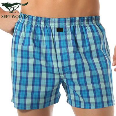 

Seven wolves Arro pants mens underwear mens boxers cotton plaid shorts single loaded treasure blue lattice