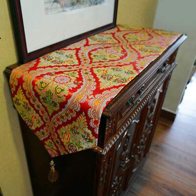 

Thick Classics Red Brocade Fashion Table Cloth Runner Luxury Embroidery Wedding Room Sofa Home Hotel Bedding Villa Decoration