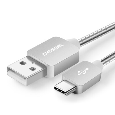 

Akihabara CHOSEAL Type-C fast charge data cable charger cable USB anti-wrap metal hose line silver 025 m DH606B