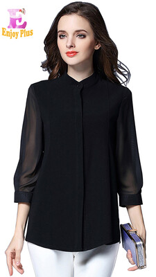 

L XL XXL 3XL 4XL 5XL plus size office chiffon new spring 2018 black blouse women 34 sleeve plus size loose elegant lady shirt