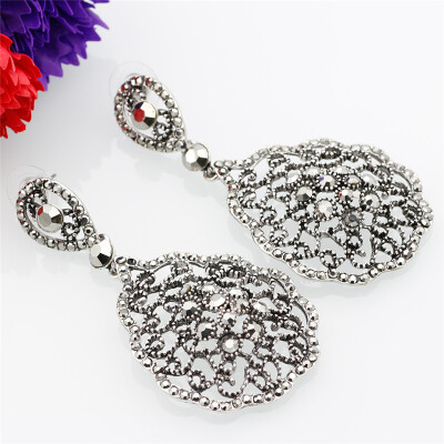 

SUNSPICE MS Bohemia Ethnic Dangle Earrings Vintage Indian Style Long Drop Hollow Mesh Pendant Earrings Antique Gold Silver Color
