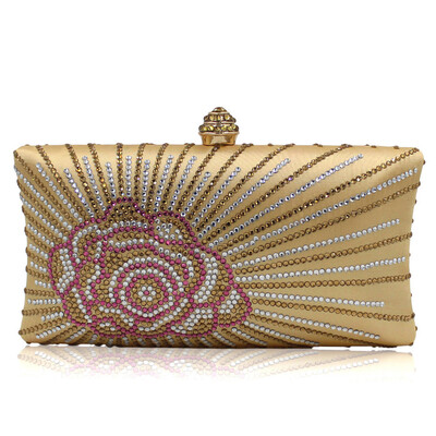 

Milisente Fashion Women Clucth Bag Rose Flower Lady Gold Pink Wedding Purse Party Clutches